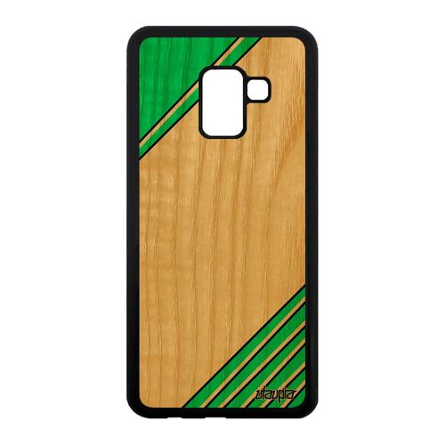 Coque Galaxy A8 2018 Bois Silicone Moderne Motif Housse Vert Design Smartphone Fait Main Fond Souple Effet Triangle Case De Samsung