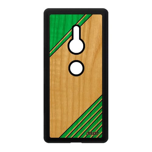 Coque Rigide Pour Sony Xperia Xz2 En Bois Silicone Moderne Triangle Motif Design Antichoc Effet Vert Fait Main Etui Geometrique Fond