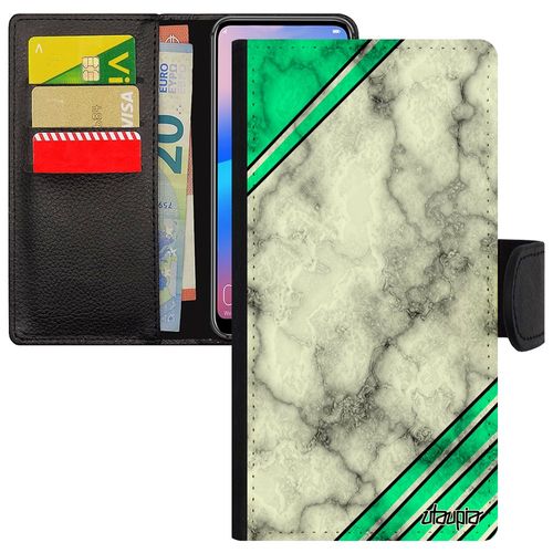 Coque Pour Honor 8 Simili Cuir Portefeuille Marbre Geometrie Housse Triangle Case Coloré Vert Granite Smartphone Original Cover De