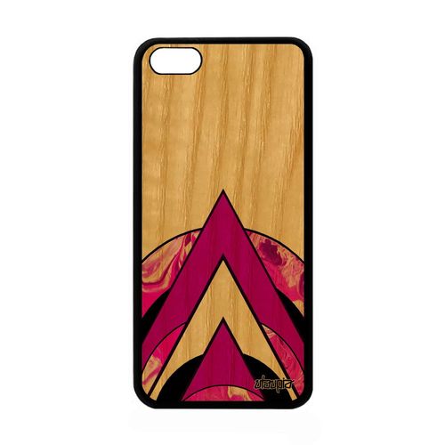 Coque Apple Iphone 5c Bois Silicone Marbre Cercle Case Peinture Portable Geometrie Motif Design Rose Rigide Artisanat Made In France