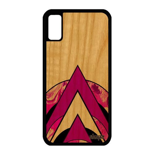 Coque En Bois Naturel Silicone Iphone Xs Marbre Case Rose Motif Artisanat Telephone Peinture Coloré Portable Design Geometrie