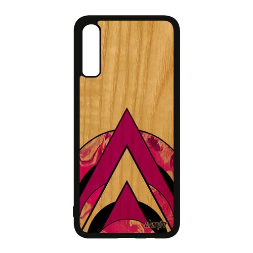 Coque En Bois Pour Samsung Galaxy A70 Silicone Marbre Peinture Geometrie Coloré Texture De Protection Artisanat Design Rose Bumper