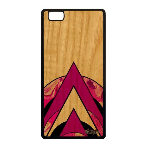 Coque Pour Huawei P8 Lite 2015 Vrai Bois Silicone Marbre Cercle Artisanat Design Motif Rose Texture Geometrie Coloré Souple Rigide