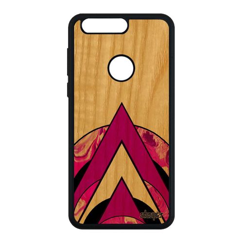 Coque Pour Honor 8 Vrai Bois Silicone Marbre Housse Coloré Texture Design Motif Original Souple 4g Rose Cercle Peinture Etui De