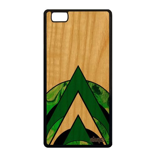 Coque En Bois Huawei P8 Lite 2015 Silicone Marbre Design Fond Fait Main Case Motif Peinture Effet 4g Antichoc Vert Moderne Telephone