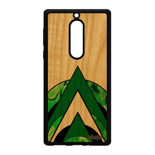 Coque En Bois Nokia 5 Silicone Marbre Smartphone De Protection Caoutchouc Moderne Case Design Effet Pas Cher Vert Geometrique Souple