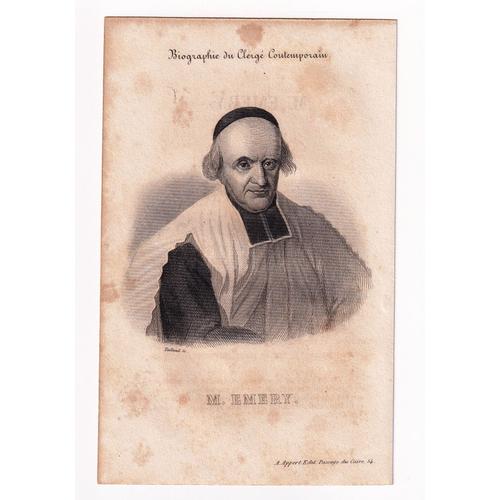 Gravure 1840 Portrait Jacques-André Emery Gex Ain Jésuite Séminaire Saint-Sulpice