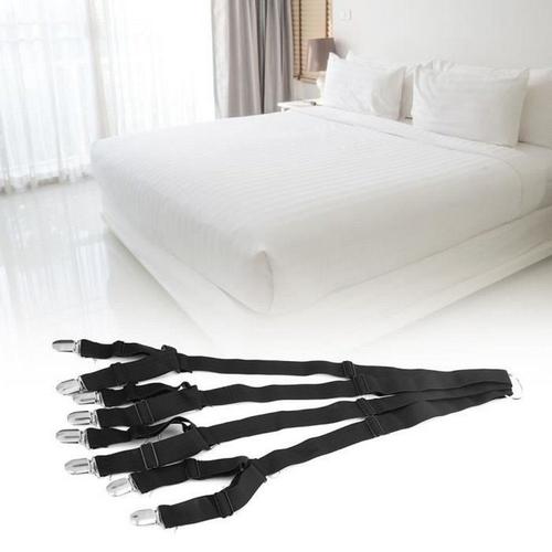 Attache De Drap De Lit Porte-Draps De Lit Boucle De Fixation Antidérapante Sangles Élastiques Réglables Avec 8 Clips (Noir)