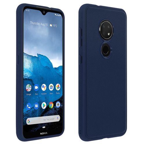 Coque Nokia 6.2 Et 7.2 Protection Silicone Gel Flexible Effet Strié - Bleu Nuit