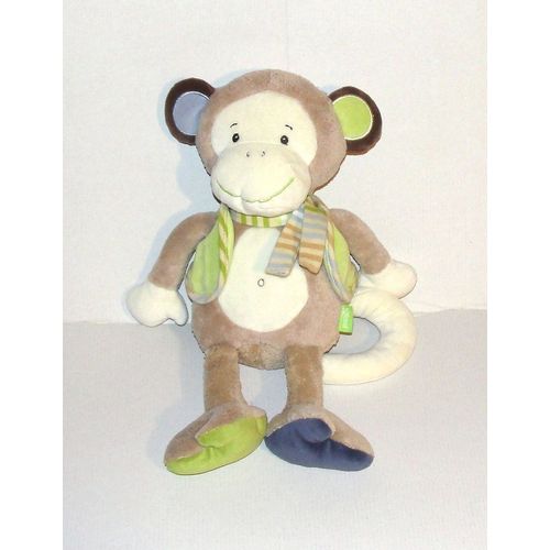 Doudou Singe Babysun Veste Verte Peluche Singe Monkey Baby Sun 31 Cm