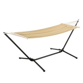 Hamac Avec Cadre Acier Coton Polyester 200 X 100 Cm Noir Beige Helloshop26 03_0007165