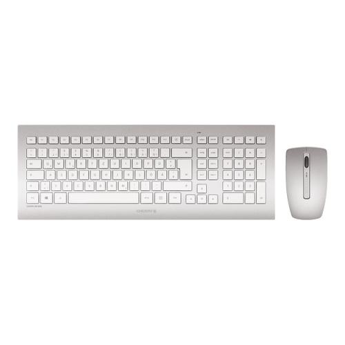 CHERRY DW 8000 - Ensemble clavier et souris - sans fil - 2.4 GHz - US avec le symbole de l'euro - blanc, argent