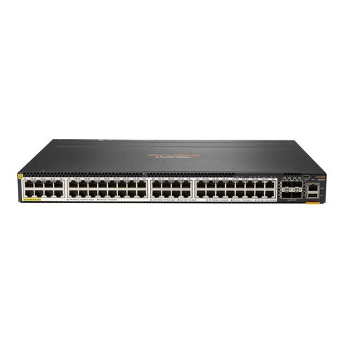 HPE Aruba 6300M - Commutateur - C3 - Géré - 48 x 100/1000/2.5G/5G (PoE+) + 4 x 1 Gigabit / 10 Gigabit / 25 Gigabit / 50 Gigabit SFP56 (liaison montante/stockage) - de l'avant et du côté vers...