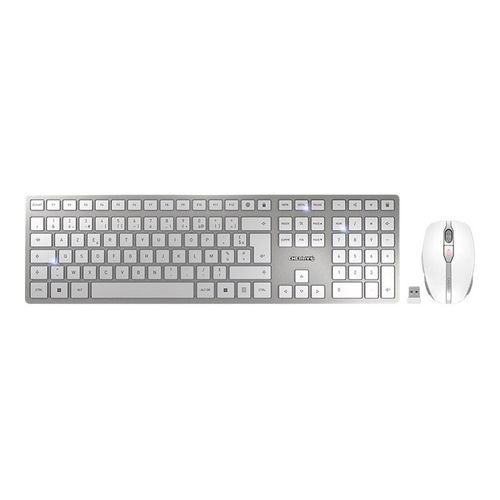 CHERRY DW 9100 SLIM - Ensemble clavier et souris - sans fil - 2.4 GHz, Bluetooth 4.2 - AZERTY - Français - blanc, argent