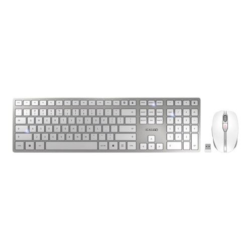 CHERRY DW 9100 SLIM - Ensemble clavier et souris - sans fil - 2.4 GHz, Bluetooth 4.0 - US avec le symbole de l'euro - blanc, argent