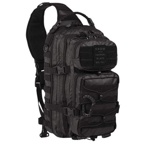 Sac D'epaule Mono Bretelle D'assaut Us Tactique Noir Etanche Grand Modele 29 Litres Serie Tactical Black Miltec Airsoft