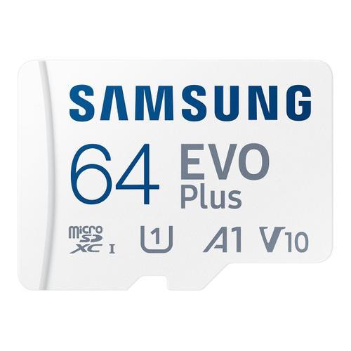 Samsung EVO Plus MB-MC64S - Carte mémoire flash (adaptateur microSDXC vers SD inclus(e)) - 64 Go - A1 / Video Class V10 / UHS-I U1 / Class10 - microSDXC UHS-I - blanc