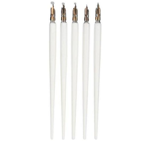 Dip Pen Dip Pen Avec Manche En Bois Home Office Art Peinture Calligraphie Stylo Plume Ensemble Cadeau (Blanc Mince Long Manche)