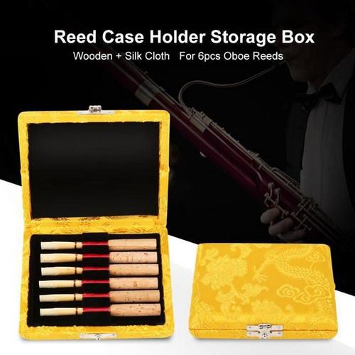 Hautbois Reed Case Bois + Housse En Tissu De Soie Reed Case Holder Boîte De Rangement Pour 6