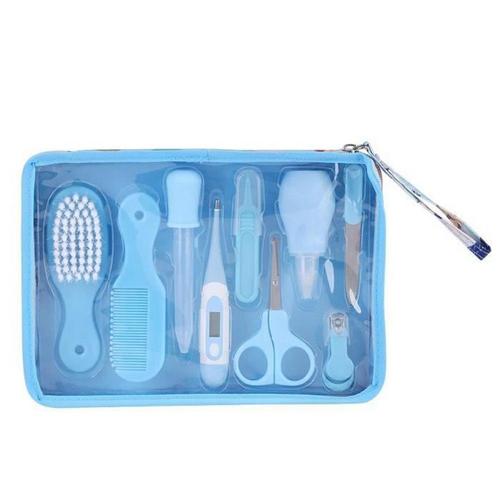 9 Pcs Baby Care Kit Health Care Set Nail Hair Kids Toilettage Thermomètre Brosse Kit-Bleu