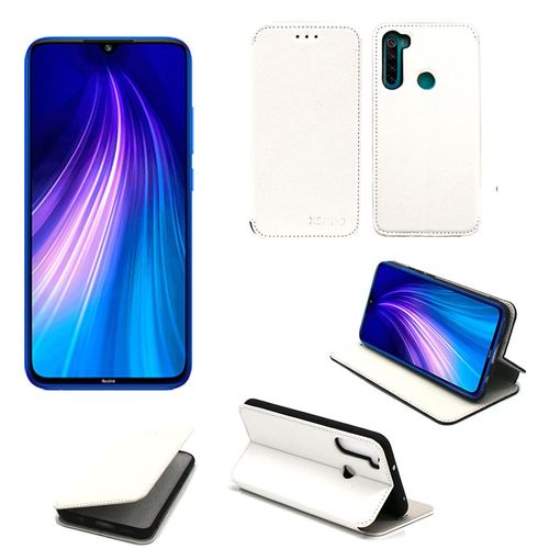 Housse Xiaomi Redmi Note 8t Blanche Avec Fonction Stand - Etui Coque Blanc Protection Antichoc À Rabat Smartphone 2019 - Accessoires Pochette Case Xeptio