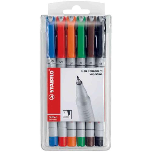 Stabilo Etui De 6 Feutres Pour Transparents Ohpen Universel Non Permanent Superfin