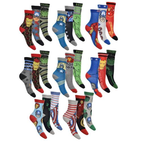 Chaussettes Enfant Licence Avengers Fantaisie -Assortiment Modèles Photos Selon Arrivages- Pack De 9 Paires Garçon