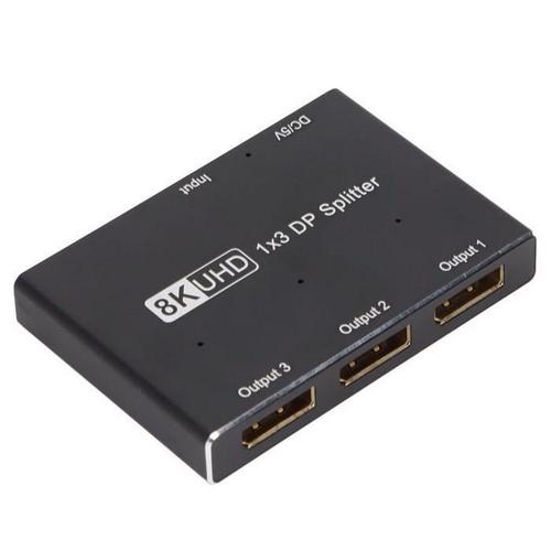 1X3 Dp Splitter 1X3 Displayport Splitter 8K 30Hz 4K 144Hz Triple Mst Sst Hub 1 In 3 Out Dp Splitter Pour Home Cinéma