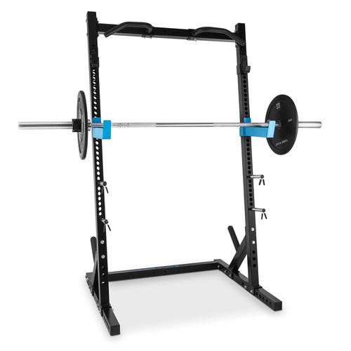 Capital Sports Racktor - Half Rack Station Pour Haltères Avec J-Hooks Et Safety Spotter, Barre De Traction Multi Poignées Incluse, Porte Poids, Acier Noir