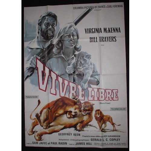 Vivre Libre - Born Free * James Hill - Film 1965 - Affiche De Cinema Originale 120x160 Cm * Movie Poster - Virginia Mckenna ; Bill Travers - Afrique Lion
