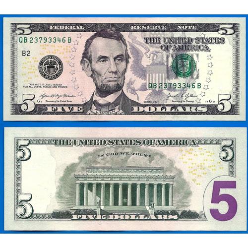 Usa 5 Dollars 2021 Neuf Mint New York B2 Dollar Lincoln Billet Etats Unis Suffixe B