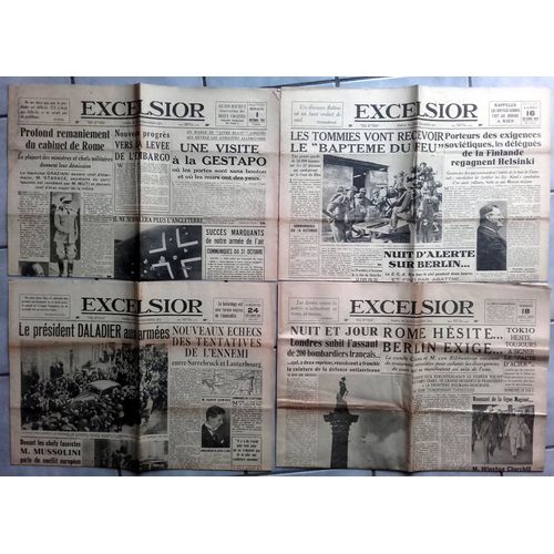 39-45 : Lot 4 Vieux Journaux "L'excelsior" Août À Novembre 1939 (Daladier, Mussolini, Thyssen, Tommies, Gestapo...)