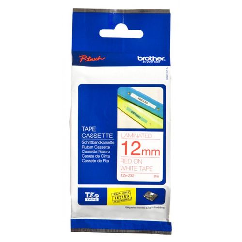 Brother TZe-232 - Adhésif standard - rouge sur blanc - Rouleau (1,2 cm x 8 m) 1 rouleau(x) ruban laminé - pour Brother PT-D210, D600, H110, P-Touch PT-1005, 1880, E800, H110, P-Touch Cube Plus PT-P710