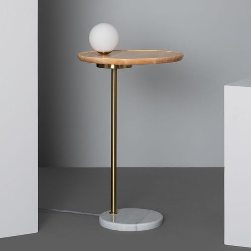 Lampe À Poser Bois Et Verre Brandt Blanc-Doré