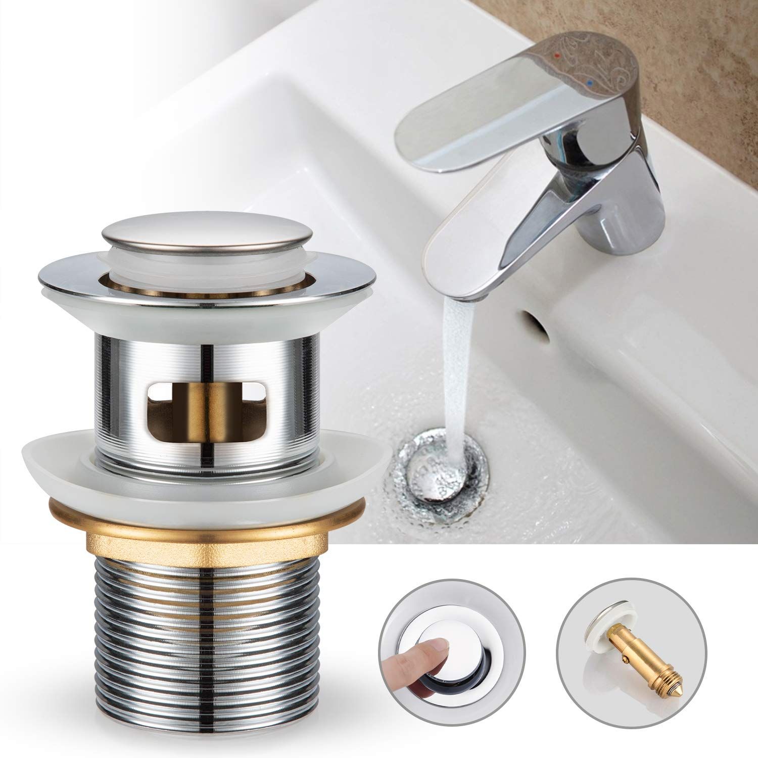 Blanc Ibergrif M20509W Bouchon Vidage Automatique Salle de Bain Bonde de Lavabo Pop Up