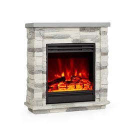 Klarstein Lienz - Cheminée Électrique - 2 Niveaux De Puissance De Chauffage 900w / 1800w - Illusion De Flamme Led - Minuterie Hebdomadaire - Télécommande - Décor En Pierre Polystone - Openwindow Detection - Gris