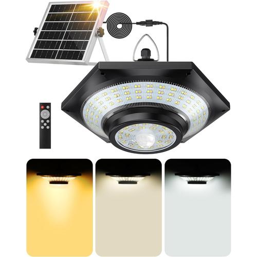 Lampe Solaire Interieur Extérieur Avec 228led 4000lm, 5 Modes Détecteur De Mouvement, 3 Températures De Couleur Lumiere Solaire Exterieur 4400mah Batterie Pour Chemin Jardin Pergola Garage