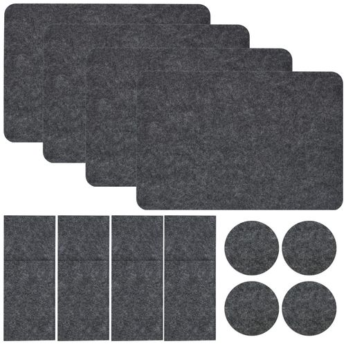 Set De Table En Feutre Pour 4 Sac À Couverts Sous-Verre 43 X 30 Cm Napperon Gris