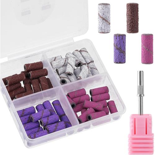 Lot De 60 Manchons Abrasifs Pour Ponceuse À Ongles Avec Embouts Mandrins Diy Manucure Pédicure Capuchons Abrasifs Pour Nail Art Ponceuse À Ongles Embout Pour Soin Des Ongles Cuticules Enlever Les 