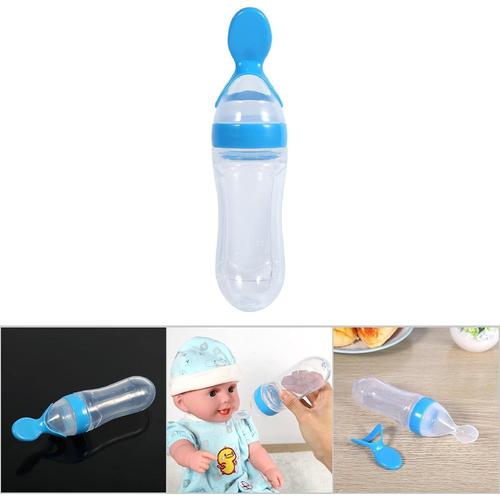 90 Ml Silicone Bébé Enfant En Bas Âge Bébé Cuillères Mam Facile Démarrage Biberon Biberon Avec Cuillère Nourriture Fraîche Céréales Presser Mangeoire (Bleu)