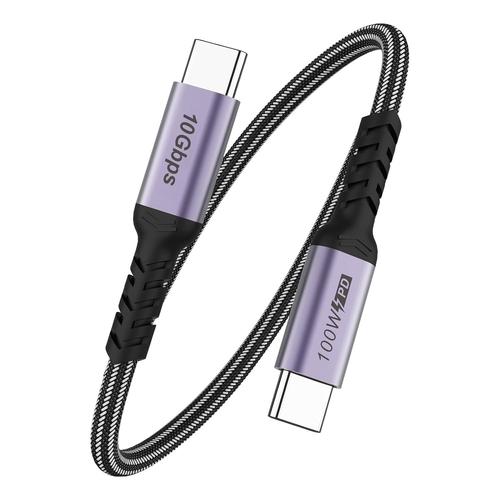 CâBle USB C vers USB C 3.1 Gen 2 10 Gbps Câble 100W Nylon câble Charge USB c Rapide,Transmission vidéo 4K@60Hz pour Thunderbolt 3,moniteurs,MacBook Pro,Galaxy S23 (0.5M)