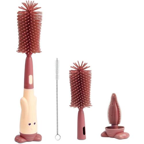 Goupillon Biberon Silicone,3 En 1 Nettoyage Biberon Brosse,Goupillon Biberon Et Tétine Pour Toutes Les Tailles De Biberons,Sans Bpa Durable Et Sans Rayures¿Rouge¿