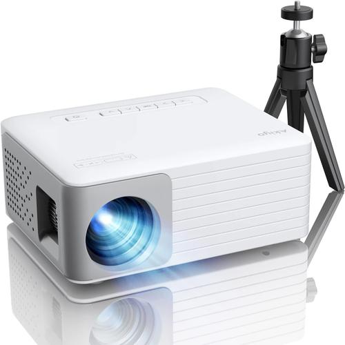 Mini Projecteur, Videoprojecteur 1080P Full HD Supportée 720P Natif, O1 Rétroprojecteur Portable 180'' Home Cinéma, Zoom 25%, Compatible avec Smartphone HDMI USB Firestick (Trépied Inclus)