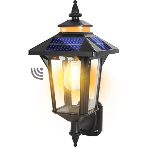 Lampadaire Exterieur Solaire Vintage, Lampe Solaire Exterieur Detecteur De Mouvement 3 Modes Ip65 Étanche Applique Murale Pour Jardin Patio Garage, Lampe-Solaire-Exterieur-Eclairage-Projecteur