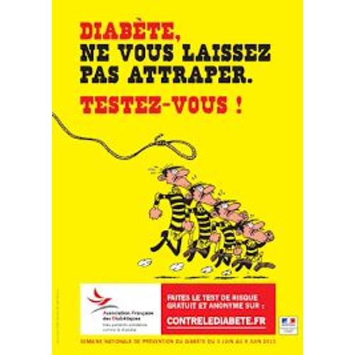 Diabète Ne Vous Laissez Pas Attraper Testez Vous ! Lucky Luke - Les Dalton - Morris - Bd Publicitaire 20x15 Cm 3 Volets - 2013