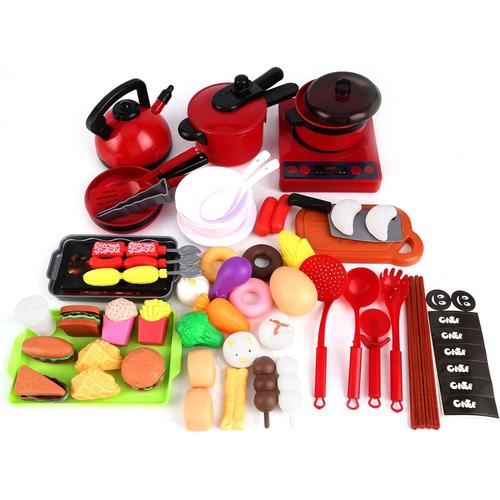 Accessoire Cuisine Enfant, 61 Pièces Dinette Enfant Jouet, Jouet De Simulation De Nourriture, Ensemble De Batterie De Cuisine Ustensiles Jouets, Chef Jeu De Rôle Pour Garçons Et Filles 3 Ans