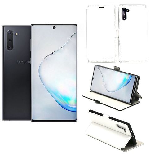 Housse Samsung Galaxy Note 10 Blanche - Etui Coque Samsung Galaxy Note 10 Protection Antichoc À Rabat Smartphone 2019 - Accessoires Pochette Case