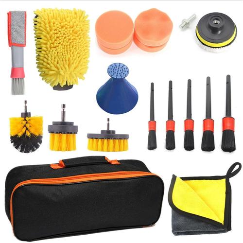 19 Pcs Brosses Kit Nettoyage Brosse Nettoyage Voiture Kit Nettoyage Voiture Interieur Kit Lavage Voiture Detailing Auto Avec Brosse De Jante Brosse De Détail Gants De Lavage Sac De Rangement