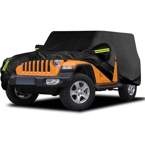 Bâche Voiture Housse Pour Jeep Wrangler 2 Portes 1987-2023 Jk Jl Cj Yj Tj, 440x190x150 Cm Housse De Voiture Universelle, Tissu Oxford 210d Couverture Imperméable Avec Fermeture Éclair