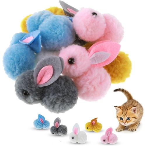 Lot De 10 Balles En Peluche Pour Chat, Mignon En Forme De Lapin, 5,5 Cm, Boule Bouffante Colorée Pour Animal Domestique